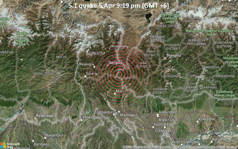 Significant magnitude 5.1 earthquake 26 km southeast of Gangtok, India
